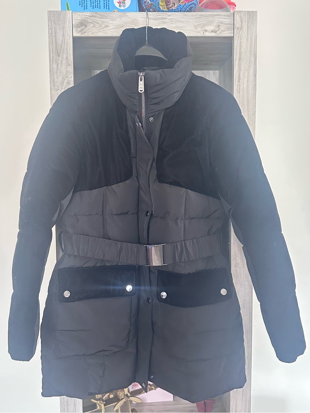 Andrew Marc Black Quilted Belted Puffer Coat